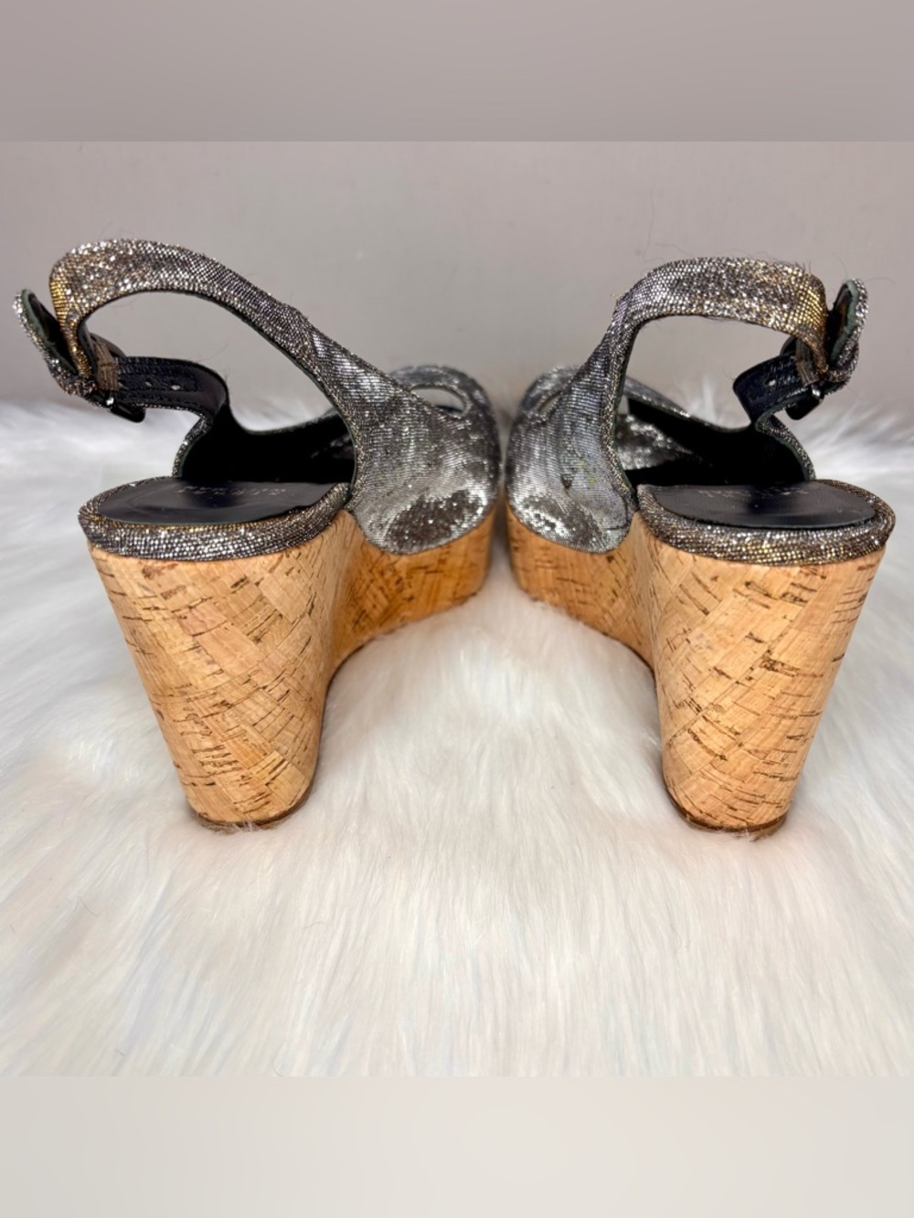 STUART WEITZMAN Metallic Cork Wedge Sandal - Picture 6 of 11